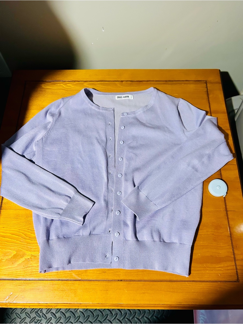 Grace Karin Pastel Lilac Button-Up Crewneck Cardigan